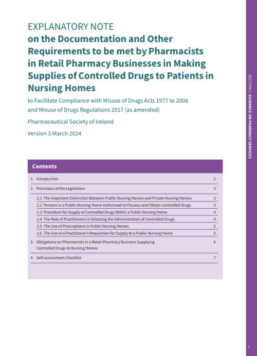 EXPLANATORY NOTE on the Documentation and Other Requirements to be met by Pharmacists in Retail Pharmacy Businesses in Making Supplies of Controlled Drugs to Patients in Nursing Homes PDF cover