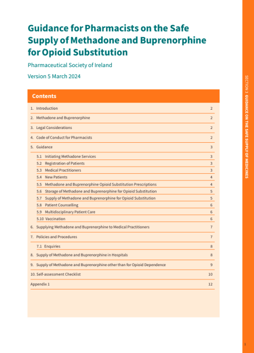 Guidance for Pharmacists on the Safe Supply of Methadone and Buprenorphine for Opioid Substitution pdf cover