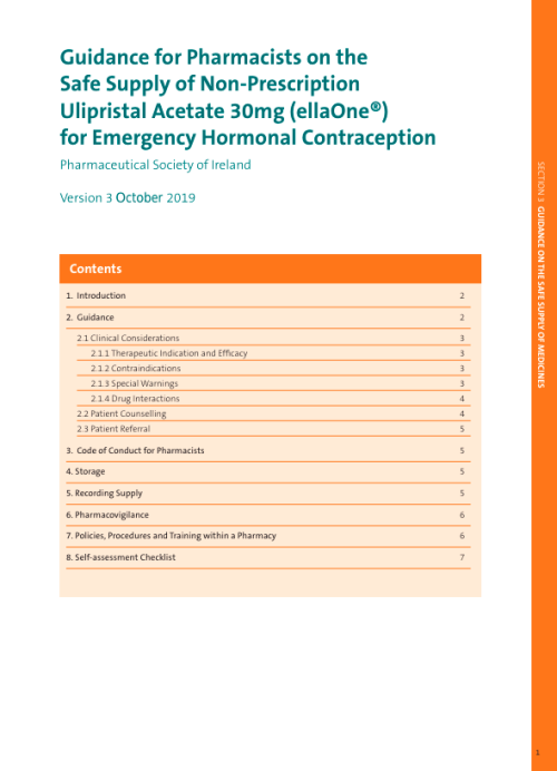 Guidance for Pharmacists on the Safe Supply of non-Prescription Ulipristal Acetate 30mg (ellaOne®) for Emergency Hormonal Contraception pdf cover